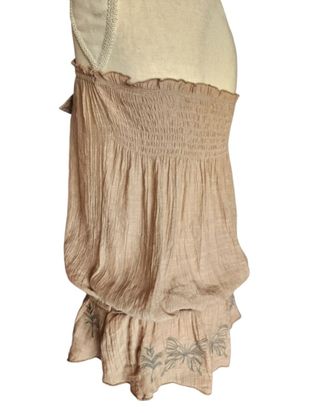Mine Womens L Strapless Tube Top Beige Butterfly Embroidered Button Front NWOT - Picture 5 of 11
